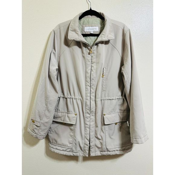 Liz Claiborne Women's Lined Full Zip Multi Pocket Drawstring Jacket No Hood SZ L - Picture 1 of 5